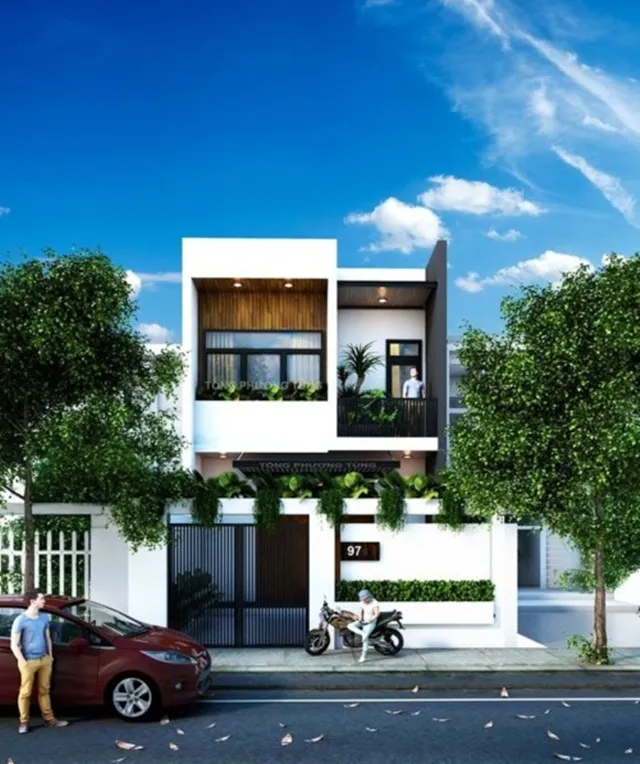 Thiết kế nhà phố 2 tầng 6x15m sử dụng vật liệu gỗ và mảng xanh