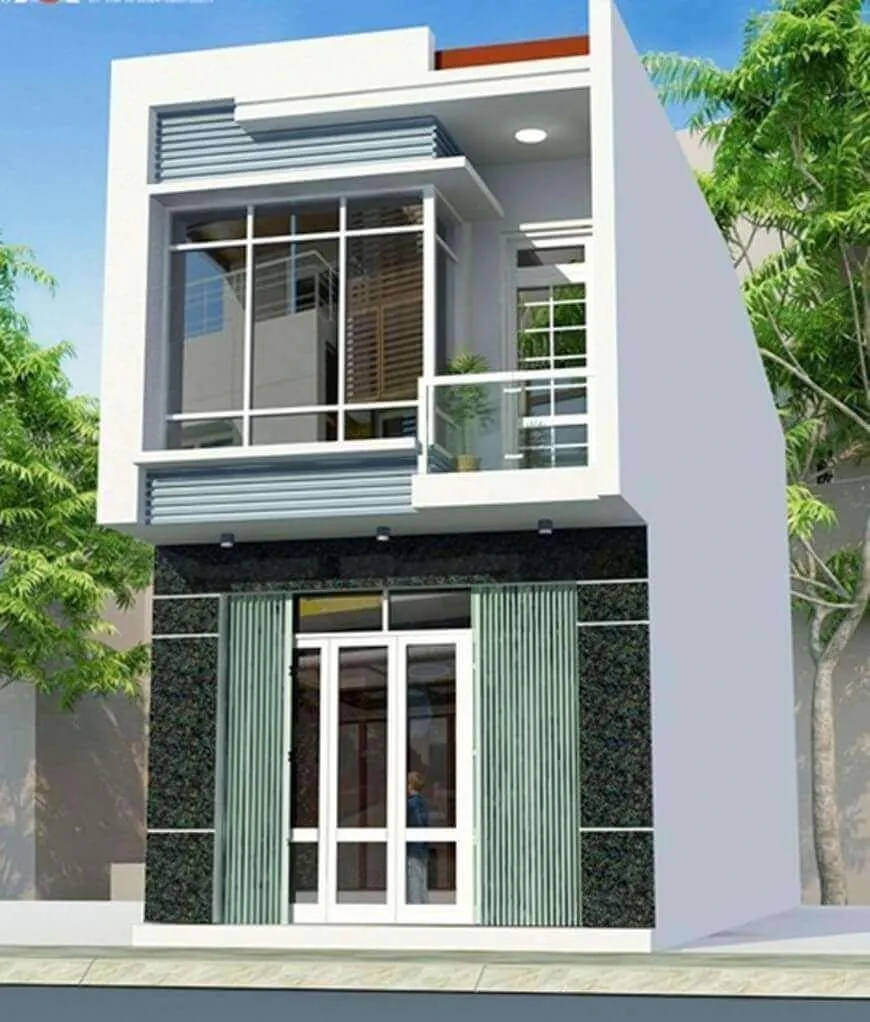 Nhà 2 tầng mái bằng 6x15m với hình khối mặt tiền ấn tượng