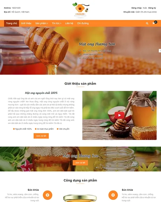 Mẫu giao diện website thực phẩm Dualeo Honey với giao diện mượt mà