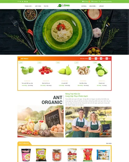 Giao diện website Ant Organic cho cửa hàng thực phẩm sạch online