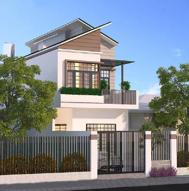 Thiết kế mặt tiền rộng 6m và sân lùi sâu theo quy định nhà 2 tầng 6x15m